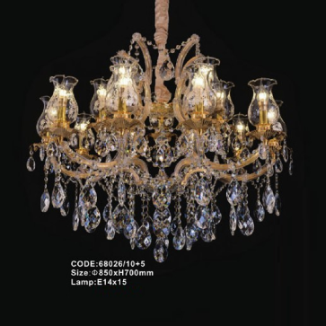 CODE: 68026/10+5: Đèn chùm phale nến 15 tay  - KT: Ø850mm x H700mm - Đèn chân E14 x 15 bóng