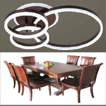 VE -  MT - 6840/2+2+4: Đèn áp trần LED 3 vòng thân  màu mâu Cafe -  KT: L550mm x W400mm x H200mm - Đèn LED đổi 3 màu - Remote