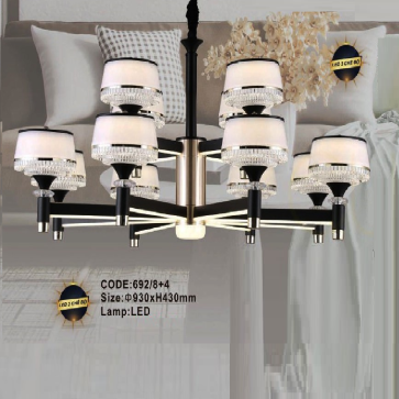 CODE: 692/8+4: Đèn chùm LED 12 tay - KT: Ø930mm x H430mm - Đèn LED đổi 3 màu