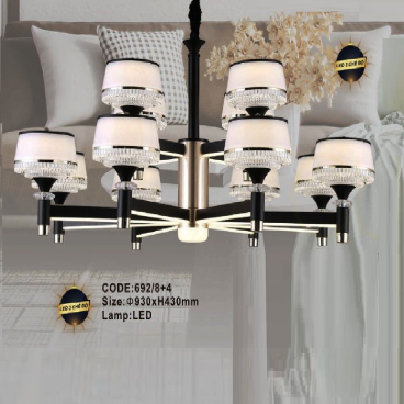CODE: 692/8+4: Đèn chùm LED 12 tay - KT: Ø930mm x H430mm - Đèn LED đổi 3 màu