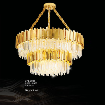 CPL 7005: Đèn thả Phale 2 tầng - KT: Ø800mm+ Ø400mm - Bóng đèn chân E14 x 19 bóng