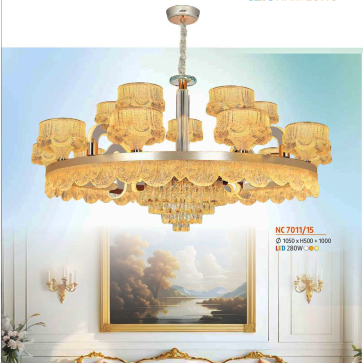 NC 7011/15: Đèn chùm LED 15 tay - KT: Ø1050mm x H500mm + 1000mm - Đèn LED 280W ánh sáng đổi 3 màu