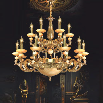 NC 7013/12+6: Đèn chùm đồng, chao đá 18 tay - KT: Ø900mm x H800mm+600mm - Bóng đèn nến E14 x 18 bóng + Bóng E27 x 3 bóng