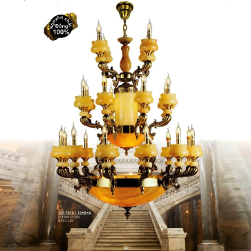 S - CĐ 7014/ 12+ 8 +4: Đèn chùm đồng 24 tay, chao đá - KT: Ø1000mm x H1200mm -  Đèn chân E14 x 29 bóng