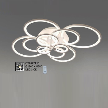 OT7022T10: Đèn áp trần LED Mica 10 cánh - KT: 1200mm - Đèn LED đổi 3 màu - Remote