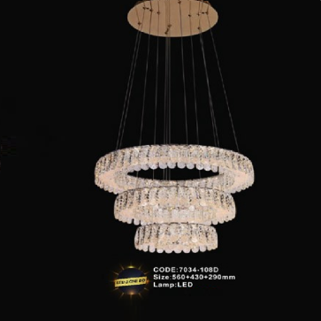 CODE: 7034 -108D: Đèn thả 3 vòng LED - KT: Ø(560+430+290)mm - Đèn LED ánh sáng đổi 3 màu