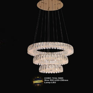 CODE: 7034 -108D: Đèn thả 3 vòng LED - KT: Ø(560+430+290)mm - Đèn LED ánh sáng đổi 3 màu
