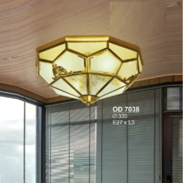 SN - OĐ 7038: Đèn ốp đồng chao thủy tinh - KT: Ø330 - Bóng đèn E27 x 3 bóng