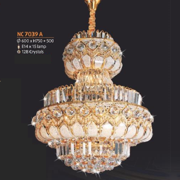 NC 7039A: Đèn chùm phale - KT: Ø600mm x H750mm + 500mm - 128 hạt Phale - Bóng đèn chân E14 x 15 bóng