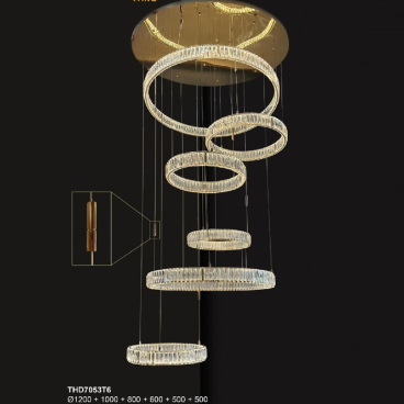 35 - THD7053T6: Đèn thả mâm 6 vòng LED Phale - KT: Ø(1200+1000+800+600+500+500)mm - Đèn LED đổi 3 màu