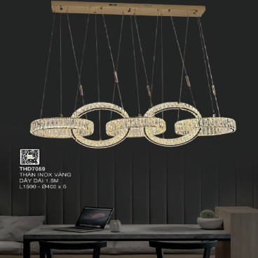 35 - THD7059: Đèn thả ngang 5 vòng LED Phale   - KT: L1500mm  (Ø400mm x 5 vòng) - Đèn LED đổi 3 màu