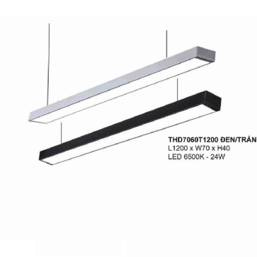 35 - THD7060T1200 ĐEN/TRẮNG: Đèn thả LED thân sơn màu trắng/Đen - KT: L1200mm x W70mm x H40mm - Đèn LED 24W ánh sáng trắng