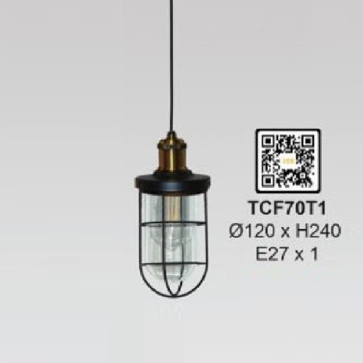 TCF70T1: Đèn thả đơn - KT: Ø120mm x H240mm - Đèn E27 x 1 bóng