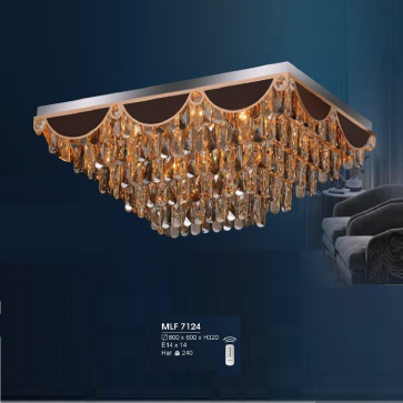H - MLF 7124: Đèn mâm gắn trần LED Phale chữ nhật- KT: L800mm x W600mm x H320mm - Bóng đèn E14 x 14 bóng - Remote