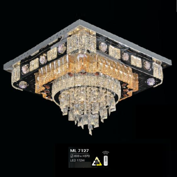 HF - ML 7127: Đèn áp trần vuông LED - KT: L600mm x W600mm x H 140mm - Đèn LED 172W đổi 3 màu - Remote