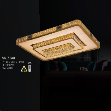 H - ML 7148: Đèn áp trần LED Phale K9 - KT: L1100mm x W760mm x H200mm - Đèn LED 240W ánh sáng đổi 3 màu - Remote