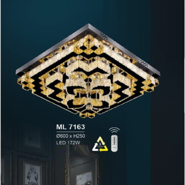 HF - ML 7163: Đèn áp trần vuông LED - KT: 600mm x 600mm x H200mm - Đèn LED 172W đổi 3 màu - Remote