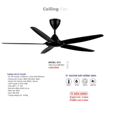 MODEL - Q72: Quạt trần 5 cánh nhựa ABS