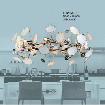 T-7205/9PR: Đèn thả LED - KT: Ø860mm x H1000mm - Đèn LED ánh sáng vàng 3000K