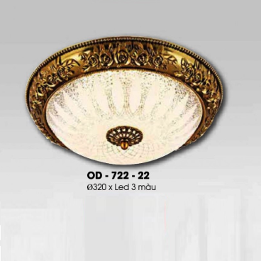 OD - 722 - 22:  Đèn ốp trần xi mạ đồng - KT: Ø350mm x H130mm - Đèn E27 x 4 bóng
