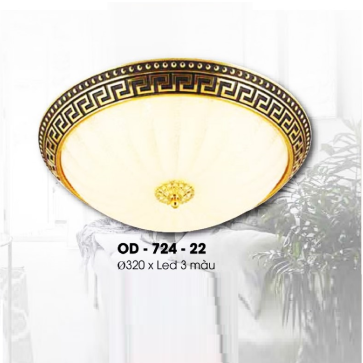 OD - 724-22: Đèn ốp trần xi mạ đồng - KT: Ø320mm - Đèn LED đổi 3 màu