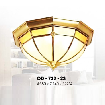 OD - 732-23: Đèn ốp trần xi mạ đồng - KT: Ø350mm x H140mm - Bóng đèn E27 x 4 bóng