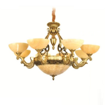 EU - CD - 735/8: Chùm đồng 8 tay chao đá - KT: Ø850mm x H650mm - Bóng đèn chân E27 x 11 bóng