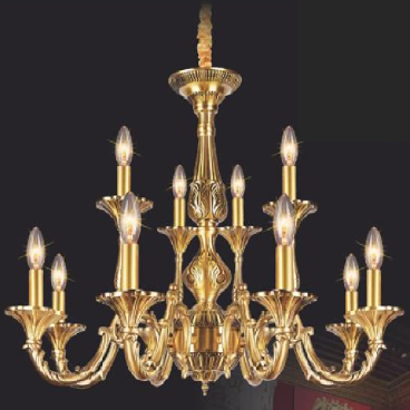 NC 740/8+4:  Đèn chùm đồng 12 tay - KT: Ø780mm  x H 570mm + 500mm - Bóng đèn chân E14 x 12 bóng