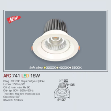 AFC 741 LED 15W: Đèn LED âm trần 15W, 1 chế độ ánh sáng ( vàng/trung tính/trắng)