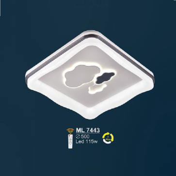 ML 7443: Đèn áp trần LED Mica Vuông  - KT: L500mm x W500mm - Đèn LED 115W - Ánh sáng đổi 3 màu - Remote