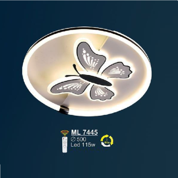 ML 7445: Đèn áp trần LED  Mica - KT: Ø500mm - Đèn LED 115W - ánh sáng đổi 3 màu - Remote