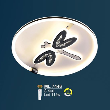 ML 7446: Đèn áp trần LED  Mica - KT: Ø500mm - Đèn LED 115W - ánh sáng đổi 3 màu - Remote