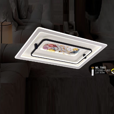 SN - ML7893: Đèn áp trần LED Mica chữ nhật - KT: L920mm x W580mm - Đèn LED 305W - Ánh sáng đổi 3 màu - Remote