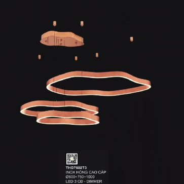 35 - THD7602T3: Đèn thả 3 vòng LED - KT: Ø(600+7500+1000)mm - Đèn LED đổi 3 màu - Dimmer