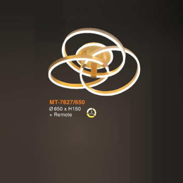 V - MT - 7267/650: Đèn áp trần LED 3 vòng, thân xi vàng - KT: Ø650mm x H150 - Đèn LED đổi 3 màu