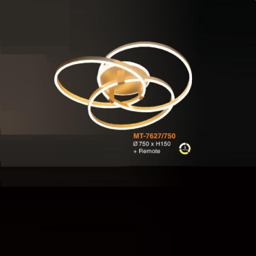 V -  MT - 7627/750 : Đèn áp trần LED 3 vòng thân  xi vàng -  KT: Ø750mm x H150mm - Đèn LED đổi 3 màu
