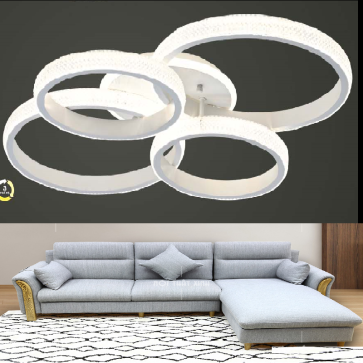 VE -  MT - 7671/4: Đèn áp trần LED 4 vòng -  KT: L900mm x W650mm x H150mm - Đèn LED đổi 3 màu