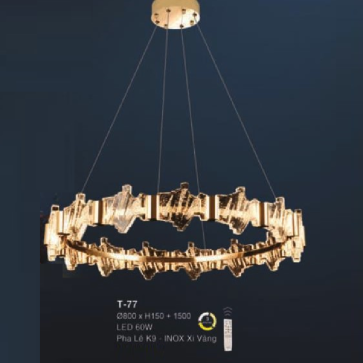 E - T - 77: Đèn thả 1 vòng LED - KT: (Ø800mm x H150mm) x H1500mm - Đèn LED 60W - Ánh sáng đổi 3 màu