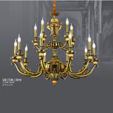 S - CĐ 7730/10+5: Đèn chùm đồng 15 tay - KT: Ø980mm x H850mm - Bóng đèn nến E14 x 15 bóng