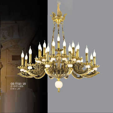S - CĐ 7732/25: Đèn chùm đồng nến  25 tay - KT: Ø1010mm x H930mm - Bóng đèn E14 x 25 bóng