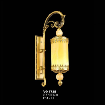 SN - VĐ 7735: Đèn gắn tường đồng chao đá - KT: Ø170mm x H500mm - Bóng đèn E14 x 1
