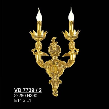SN - VĐ 7739/2: Đèn vách đồng đơn - KT: Ø280mm x H390mm - Đèn chân E14 x 2 bóng