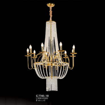 S - C 7748/10: Đèn chùm Phale nến 10 bóng - KT: Ø800mm x H1200mm - Bóng đèn nến chân E14 x 10 bóng