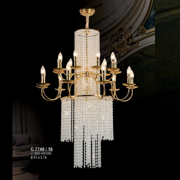 S - C 7749/18: Đèn chùm Phale nến 18 bóng - KT: Ø830mm x H1050mm - Bóng đèn nến chân E14 x 18 bóng