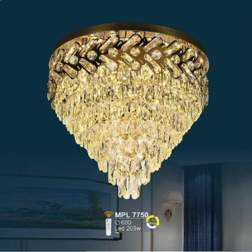 S - MPL 7750: Đèn áp trần LED thủy tinh Phale - KT: Ø600mm - Đèn LED 205W ánh sáng đổi 3 màu - Remote