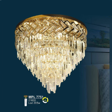 S - MPL 7751: Đèn áp trần LED thủy tinh Phale - KT: Ø600mm - Đèn LED 205W ánh sáng đổi 3 màu - Remote
