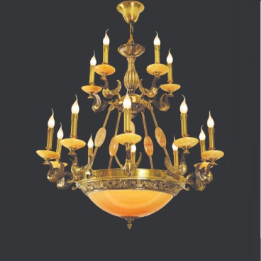 E - CD - 776/10+5: Chùm đồng 15 tay, chao đá - KT: Ø900mm x H900mm - Bóng đèn chân  E14 x 15 bóng + E27 x 3 bóng