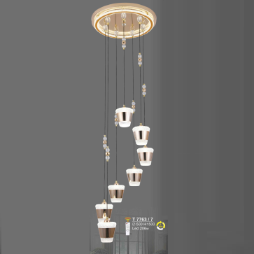 T 7763/7: Đèn thả LED 7 bóng - KT: Ø500mm x H1500mm - Đèn LED 206W đổi 3 màu