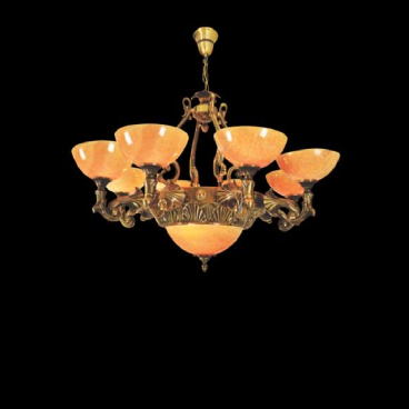 E - CD - 778/8: Chùm đồng 8 tay chao đá - KT: Ø850mm x H700mm - Đèn chân E27 x 11 bóng