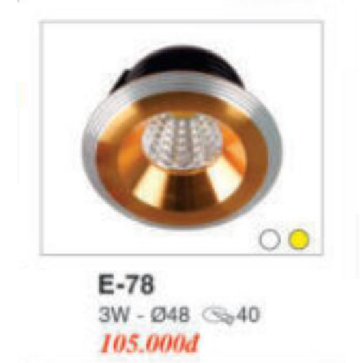 E- 78: Đèn LED âm trần 3W, 1 chế độ ánh sáng ( trắng/vàng)